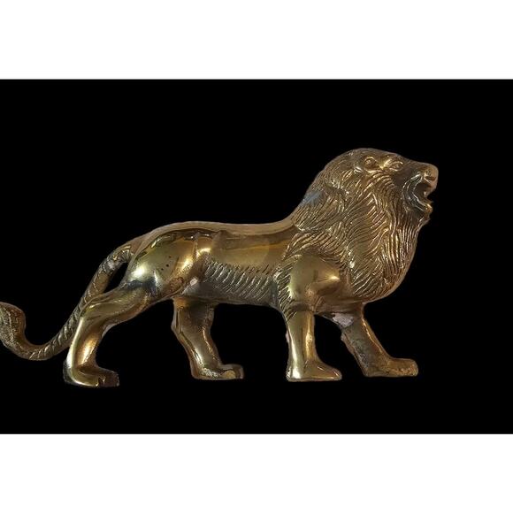 Solid BRASS Roaring Prowling Hungry LION Mid-century Vintage 9 Inches - Picture 2 of 8